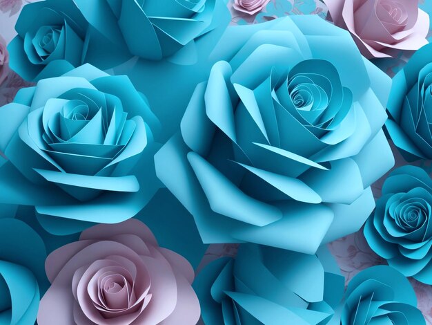 Photo couleur bleue journée internationale de la femme avec fond de roses en papier 3d