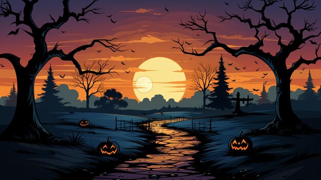 La couleur de la citrouille de l'obscurité effrayante couverte par Halloween terre de fantaisie sombre unique étonnant ai art