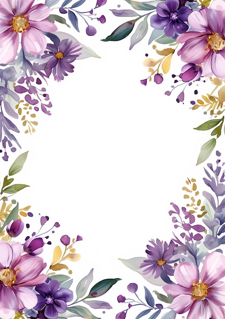 couleur d'eau fleurs botaniques cadre d'arrière-plan avec de l'espace libre pour inviter la carte de mariage ai généré