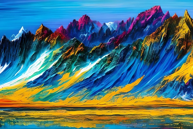 Couleur de l'eau ou peinture à l'huile illustration de beaux-arts de montagne panoramique colorée abstraite et impression d'art numérique de la nature