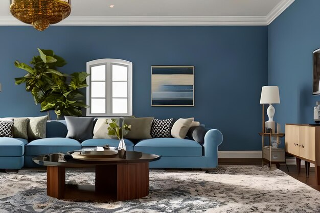 Couleur de mur de fond de salon résidentiel contemporain bleu poudre