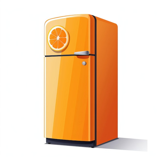 Photo la couleur orange du réfrigérateur est le fond blanc du vecteur plat.