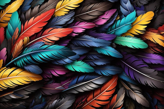 Couleur des plumes Arrière-plan Plumage coloré avec une teinte d'arc-en-ciel Texture des ailes écailleuses sombres Illustration générative Ai
