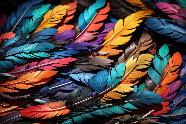 Couleur des plumes Arrière-plan Plumage coloré avec une teinte d'arc-en-ciel Texture des ailes écailleuses sombres Illustration générative Ai