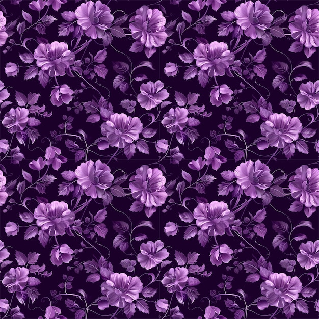 La couleur pourpre florale forme un motif de tissu naturel sans couture