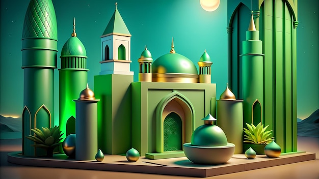 La couleur verte est un magnifique design de mosquée en 3D.