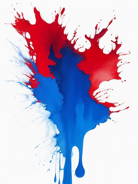 Couleurs acryliques bleues et rouges dans l'eau Ink blot Arrière-plan blanc abstrait