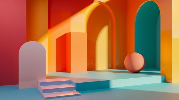 Couleurs audacieuses et formes géométriques dans une scène isolée 3D illustration générée par l'IA