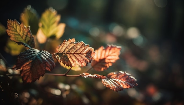 Couleurs d'automne vibrantes sur une branche d'érable en gros plan générée par l'IA