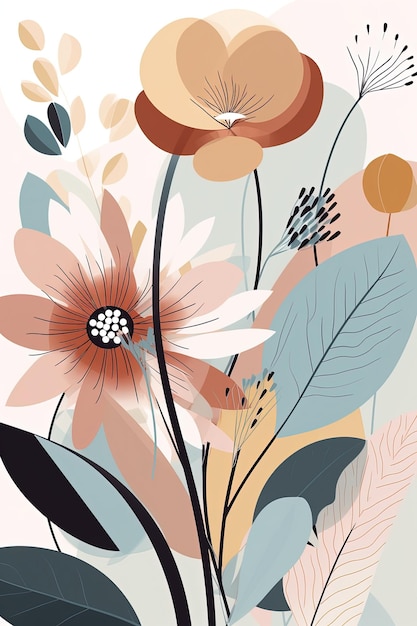 Couleurs chaudes pastel modernes simple fleur plate dessin illustration de style vectoriel