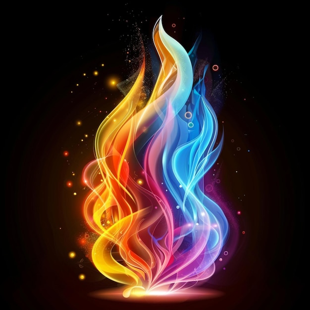 Photo couleurs en forme de flamme sur un fond noir