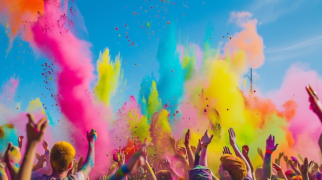 Photo les couleurs de holi sur la foule le concept du festival de holi