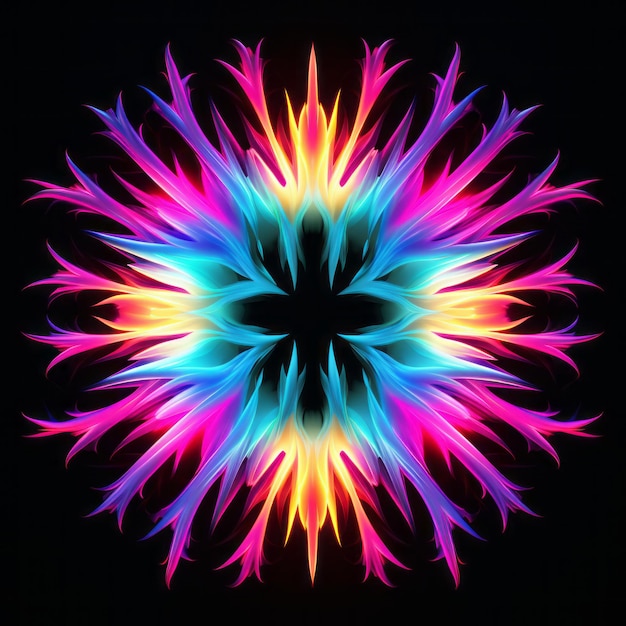 Des couleurs de néon vives dans un motif symétrique en forme de fleur surréaliste