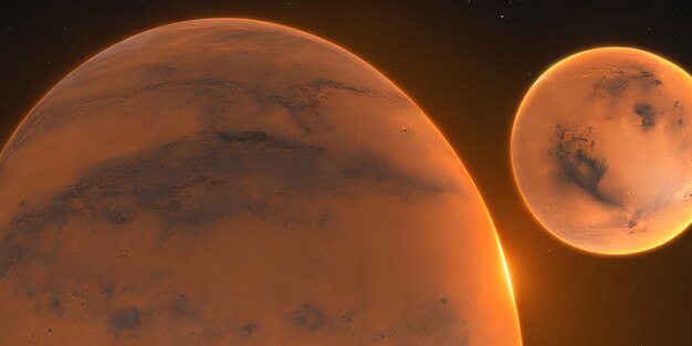Couleurs orange et rouge, énergie cosmique, planète mars dans l'espace lointain
