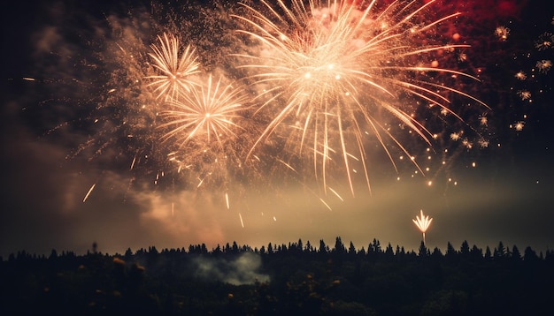 Des couleurs vibrantes enflamment la nuit noire avec des feux d'artifice générés par l'IA