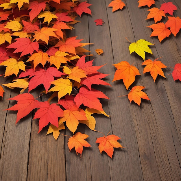 Couleurs vibrantes des feuilles d'automne sur une planche de bois générées par l'IA