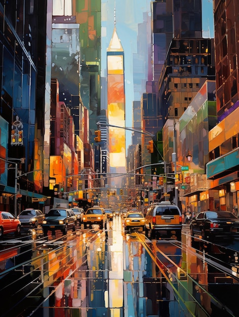 Des couleurs vibrantes illuminent la toile de fond de la rue de la ville moderne