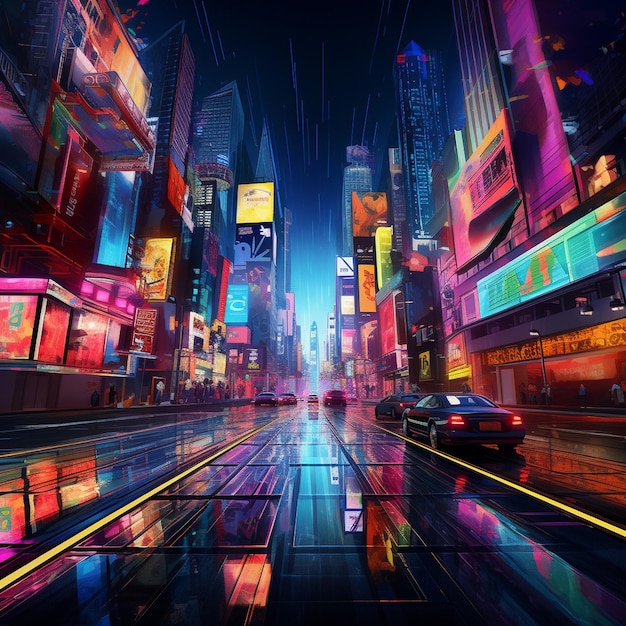 Des couleurs vibrantes illuminent la toile de fond de la rue de la ville moderne