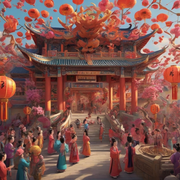 Photo couleurs vives et détails complexes d'une fête traditionnelle chinoise