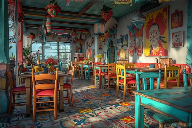 Les couleurs vives de l'intérieur d'un restaurant mexicain