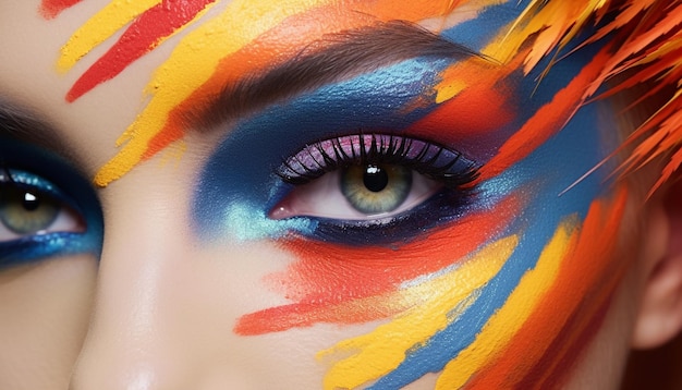 Des couleurs vives peignent un fantasme de beauté sur un visage de femme généré par l'intelligence artificielle