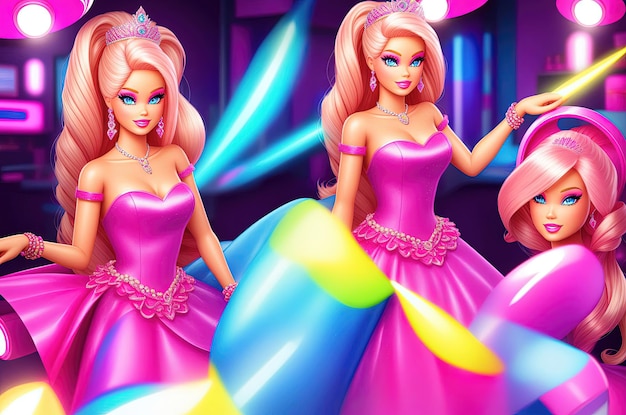 Des couleurs vives rose Barbie fille style illustration générative ai