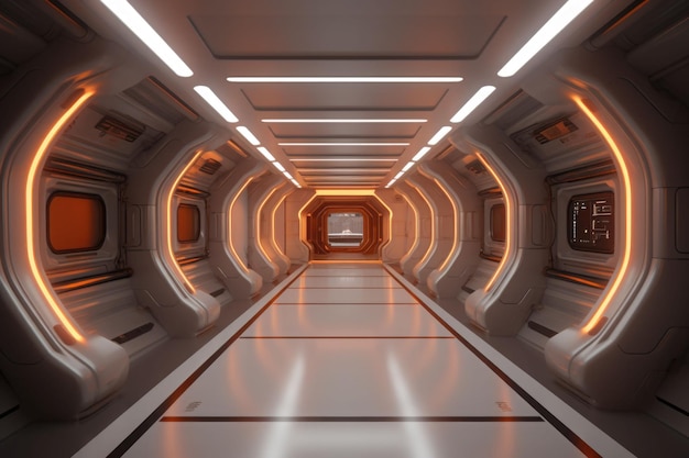 Un couloir dans un vaisseau spatial futuriste Corridor à l'intérieur de la station spatiale Illustration générative de l'IA