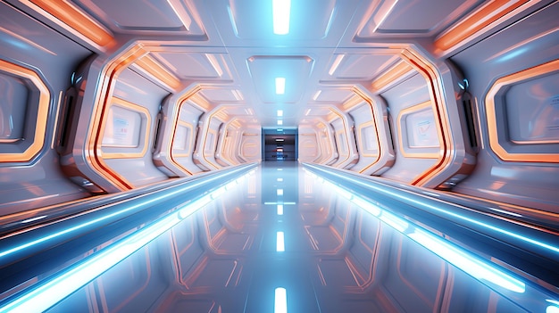 Le couloir du vaisseau spatial Scifi La technologie futuriste s'abstrait sans faille L'AI générative