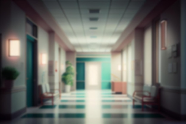Couloir d'hôpital d'arrière-plan flou le soir sans personne