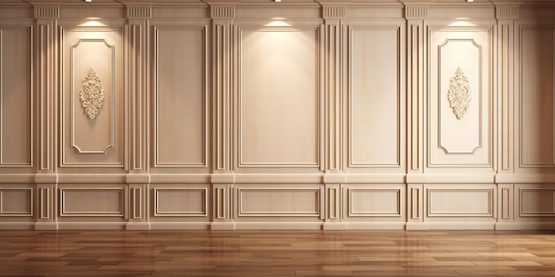 Couloir luxueux d'élégance opulente orné de panneaux de bois exquis Generative Ai