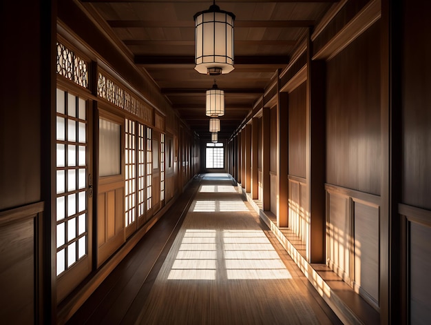 Couloir marron vide du minimalisme traditionnel de la maison japonaise à l'intérieur AI Generative