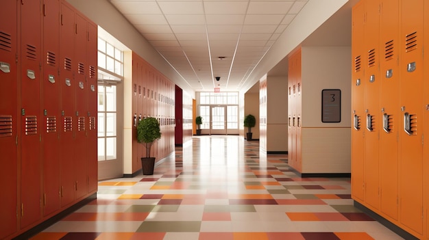 Couloir moderne d'une école américaine avec casiers