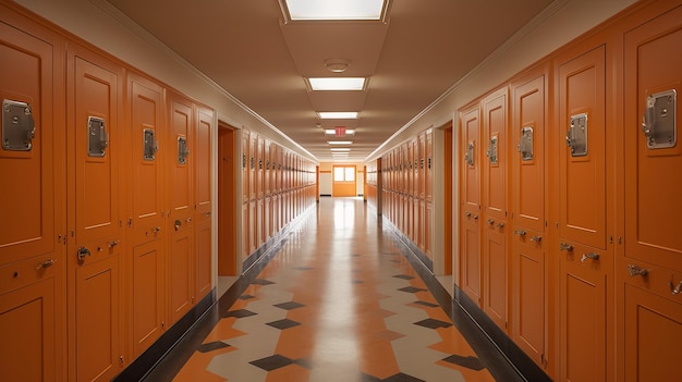 Couloir moderne d'une école américaine avec casiers