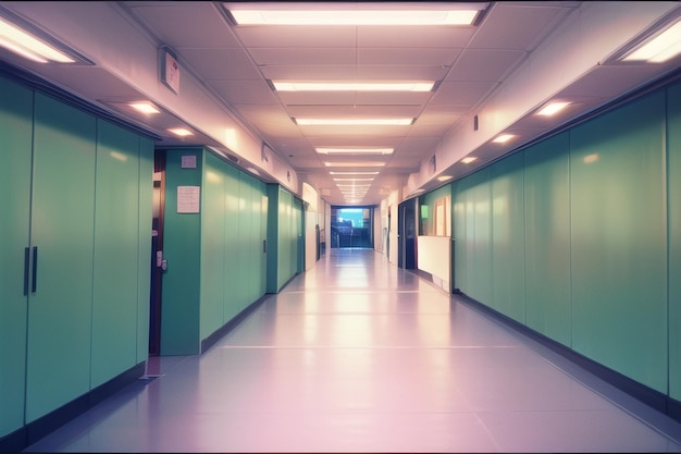 Un couloir avec des murs verts et un panneau qui dit "vert"