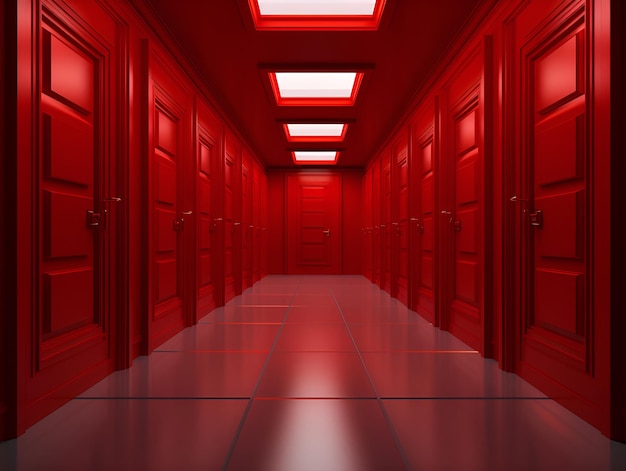 couloir avec de nombreuses portes rouges ai conception générative