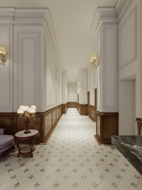 Couloir de style classique dans un hôtel de luxe. rendu 3D.