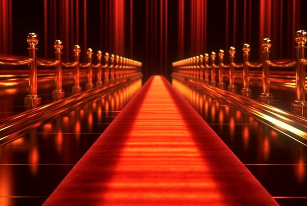 Photo couloir de tapis rouge avec des barrières et des cordes rouges pour le cinéma et la mode récompense une cérémonie pour les célébrités