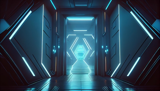 Couloir de tunnel scifi futuriste avec ai générative de néons