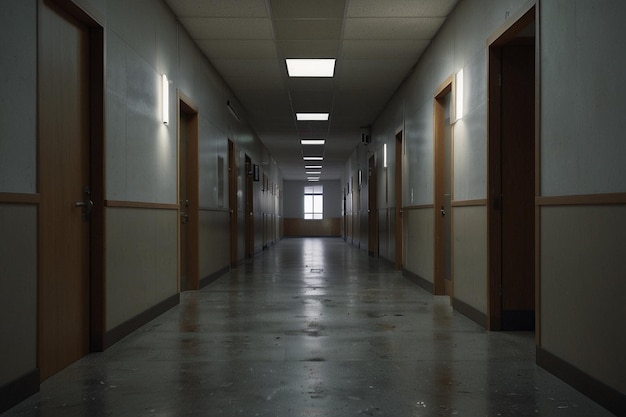 Un couloir vide dans un immeuble de bureaux