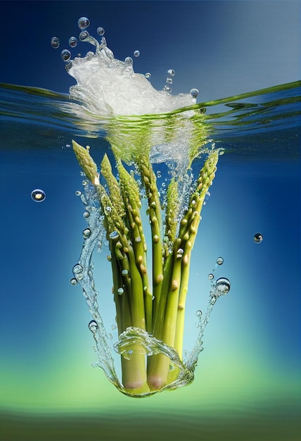 Photo coup d'arafly d'un tas d'asperges dans l'eau ai générative