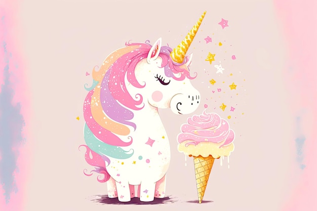 Coup de baguette magique rose licorne mignonne mangeant des bonbons