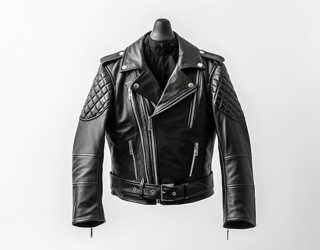 Coup complet de style punk veste en cuir noir isolé sur fond blanc Generative AI