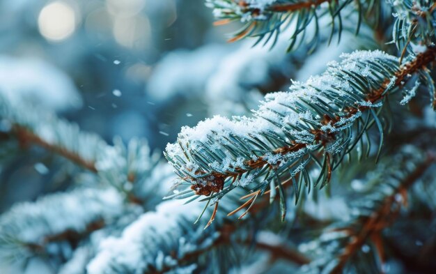 un coup de feu d'une branche de pin couverte de neige