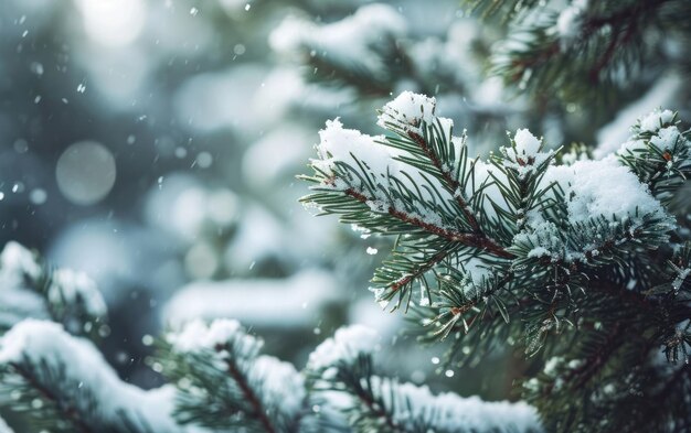 un coup de feu d'une branche de pin couverte de neige