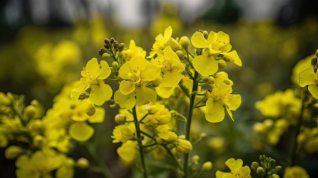 Coup de macro de fleurs de canola dans une teinte jaune vif IA générative