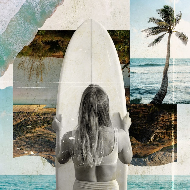 Photo coup moyen femme avec planche de surf