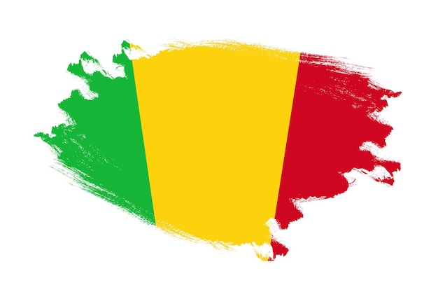 Coup de pinceau abstrait texturé drapeau national du Mali sur fond blanc isolé