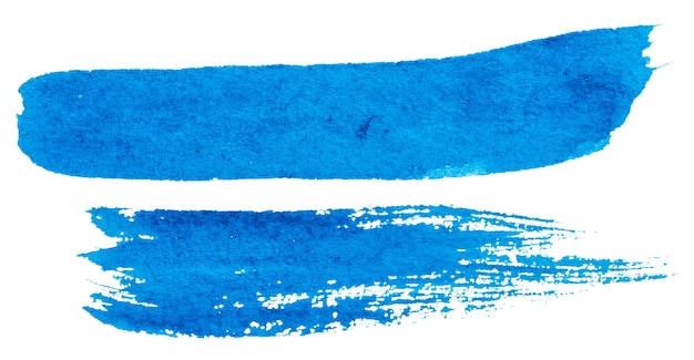 Un coup de pinceau d'aquarelle de peinture bleue sur un fond blanc isolé