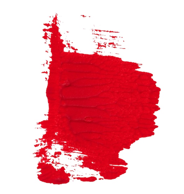 Un coup de pinceau d'aquarelle de peinture rouge sur un fond blanc isolé