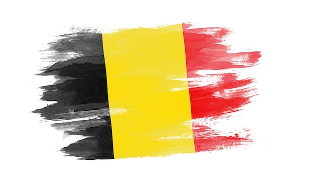 Coup de pinceau drapeau Belgique, drapeau national sur fond blanc